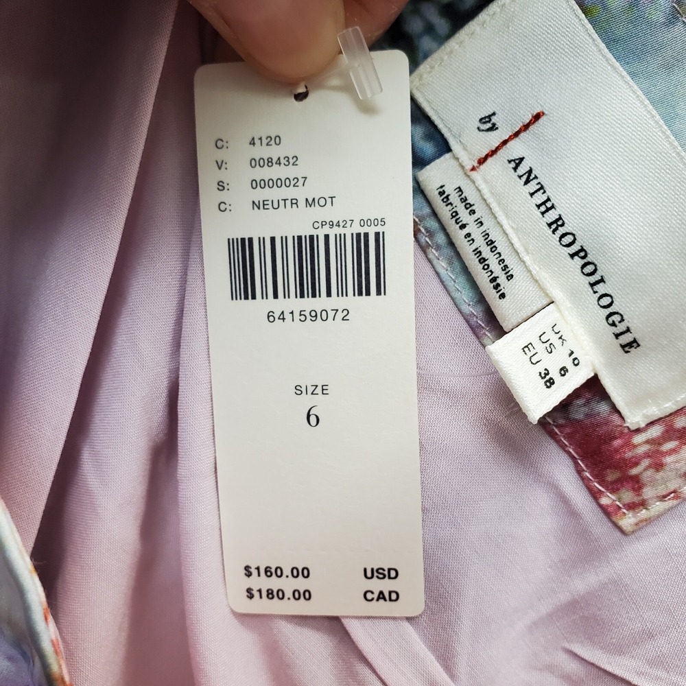 Anthropologie Maxi Skirt Women's 6 Multi Watercolor Art Lined Swing Hem Side Zip - Picture 6 of 9